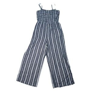 GAP Women's Smocked Striped Wide Leg Jumpsuit Romper Black White Size S